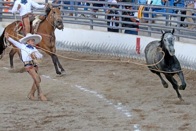 Miguel Vargas Cruz acertando una de las dos manganas a pie para los Bravos de Azuela