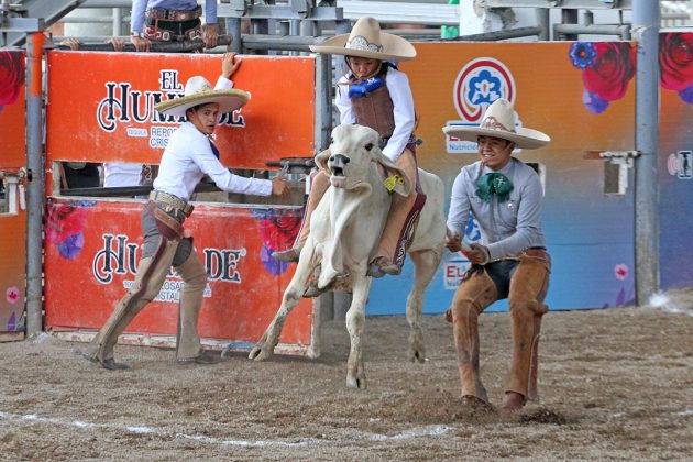 Buenos reparos de este burel soportó el jinete de Mineral de Fresnillo, Mateo Iñaki Lyoto González Flores