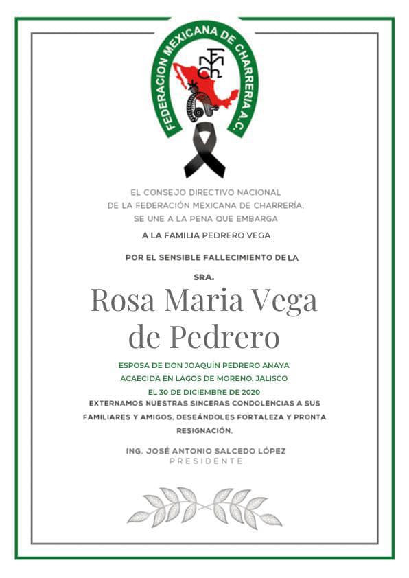 Descanse en Paz Rosa María Vega de Pedrero