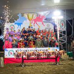 Premiación a las escaramuzas que ocuparon los tres primeros lugares de la categoría Juvenil femenil