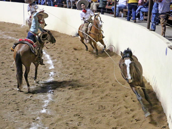 El joven Carlos Eduardo Medina Abundis acierta una de las dos manganas a caballo que agarró para los Charros de Jalisco "Blanco"