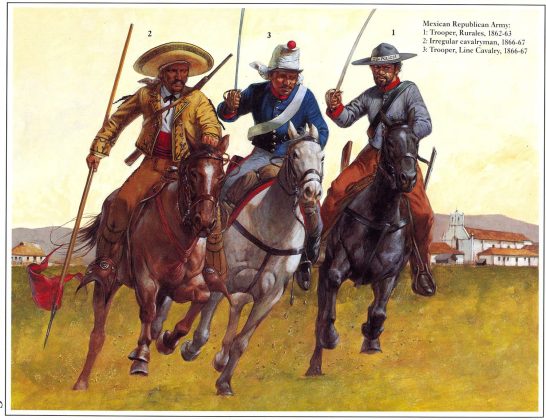 Ranchero chinaco junto a otros soldados de caballería republicana